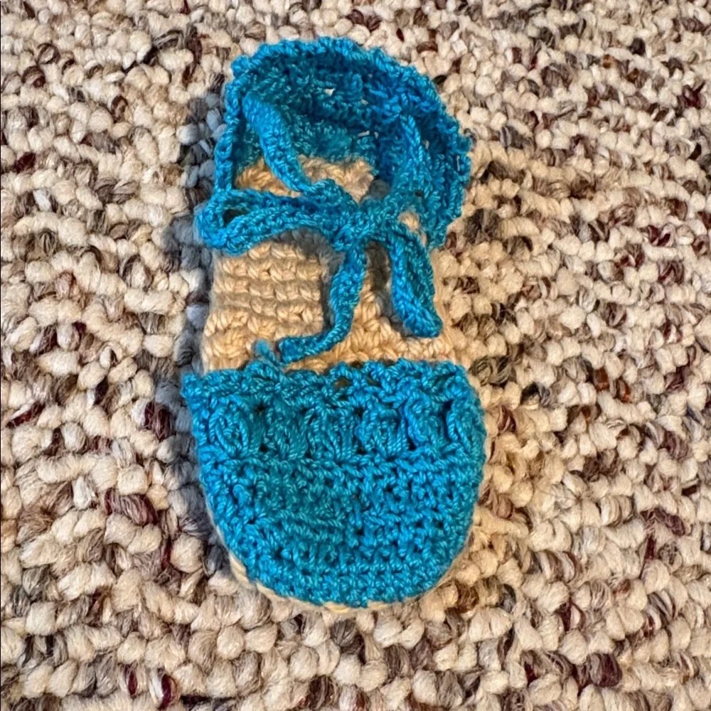 Handmade Teal Blue Crochet Baby Espadrilles